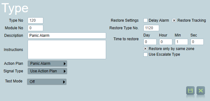 Type settings screen showing Auto Alarm settings