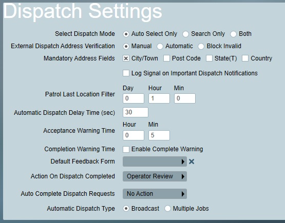 Dispatch Settings