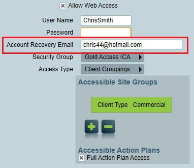 Web Account Recovery Email Setup