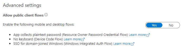 Azure allow public client flows