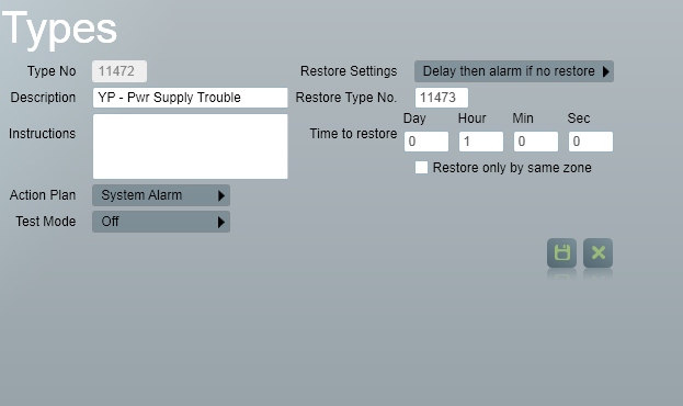 Type settings screen showing Auto Alarm settings