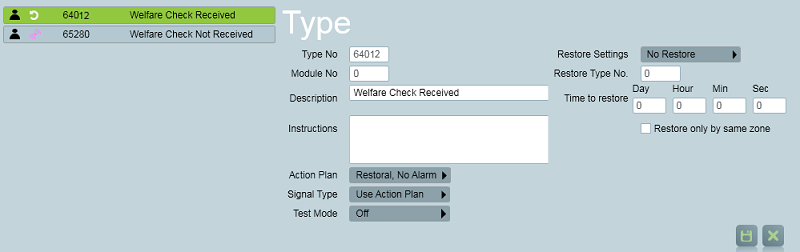 Welfare check not received alarm event setup