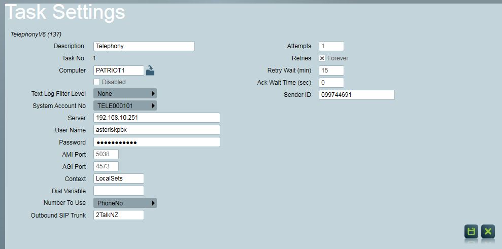 Telephony Task Settings