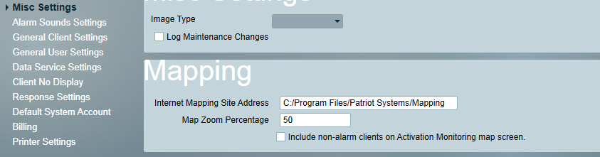 Internet Mapping Settings