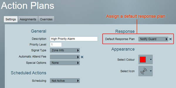 Setting the Default Response Plan