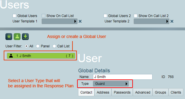 User assigned to global template