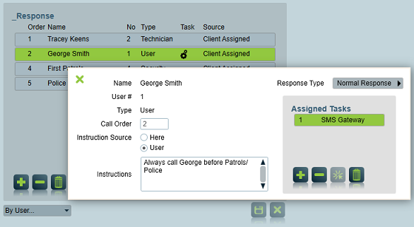 Response member information pop-up menu