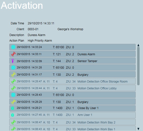 Multi-area recent signal listing