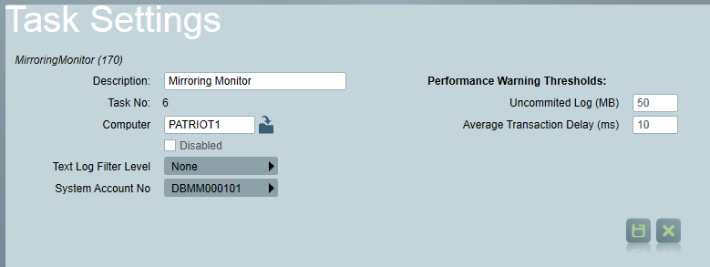 Mirroring Monitor Task Settings