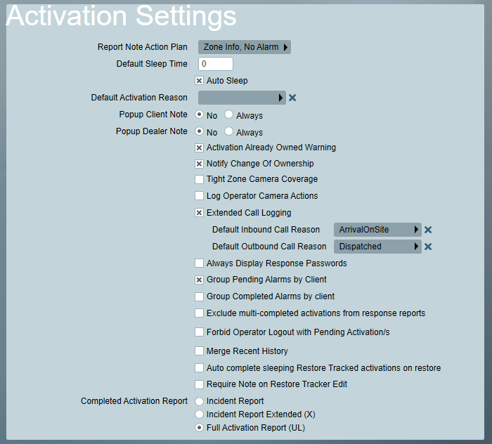 Activation Settings