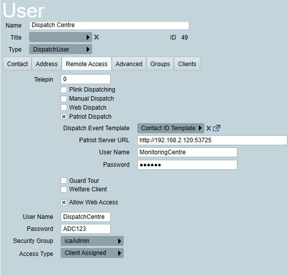 Patriot Dispatch user configuration