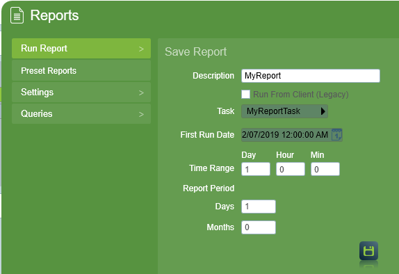 Preset Reports Settings(Task)