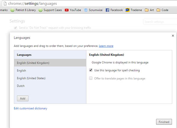 Chrome language settings