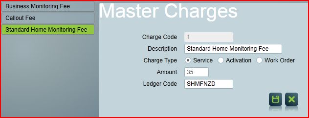 Master Charges Setup