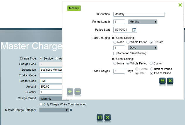 Master Charge configuration screen