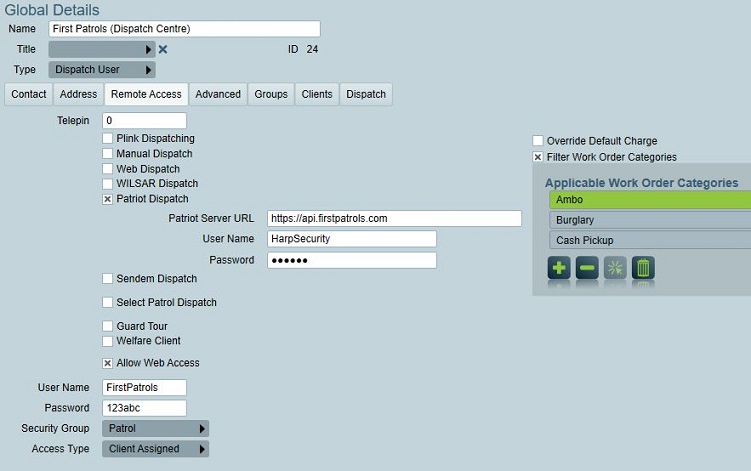 Patriot Dispatch user configuration