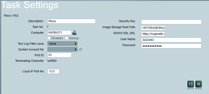 Risco Task Settings