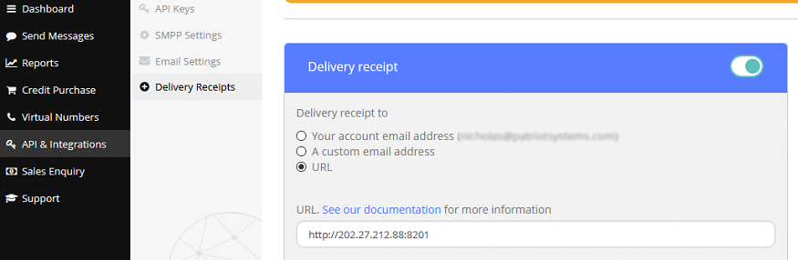 Enable delivery receipt