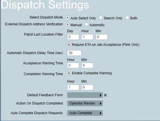 Dispatch Settings